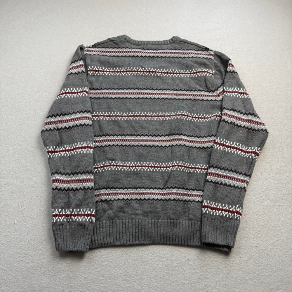 Chaps Fair Isle Knit Sweater Gray Red White Pattern Men's Large - Picture 5 of 6